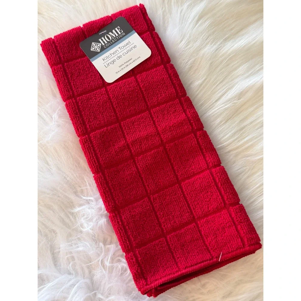 Home Collection Red Grid Textured Kitchen Towel 15x25 100% Polyester Dish Cloth